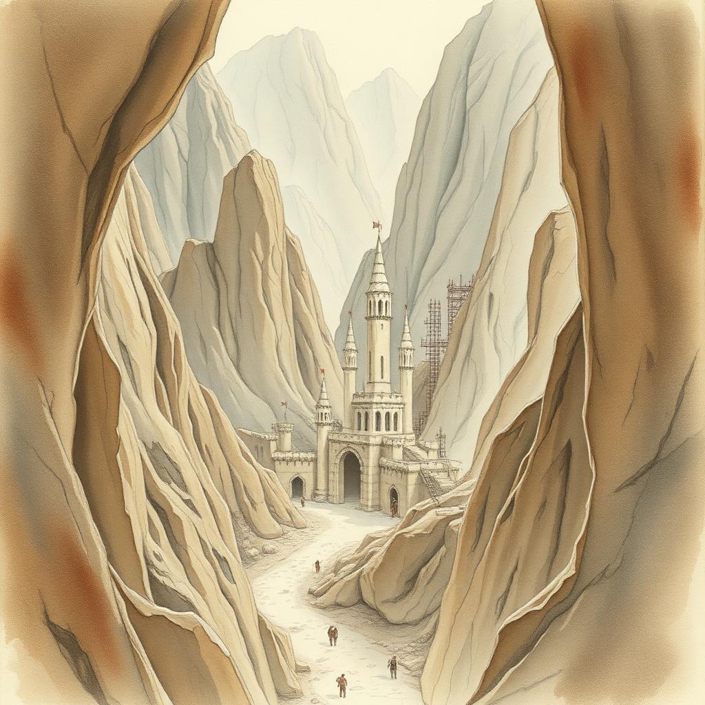 Construcció secreta de Gondolin: torres blanques al fons d'una vall encerclada