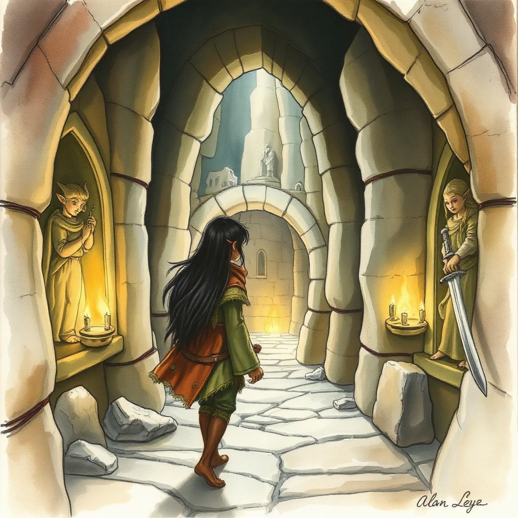 Maeglin entrant per primera vegada per les portes secretes de Gondolin