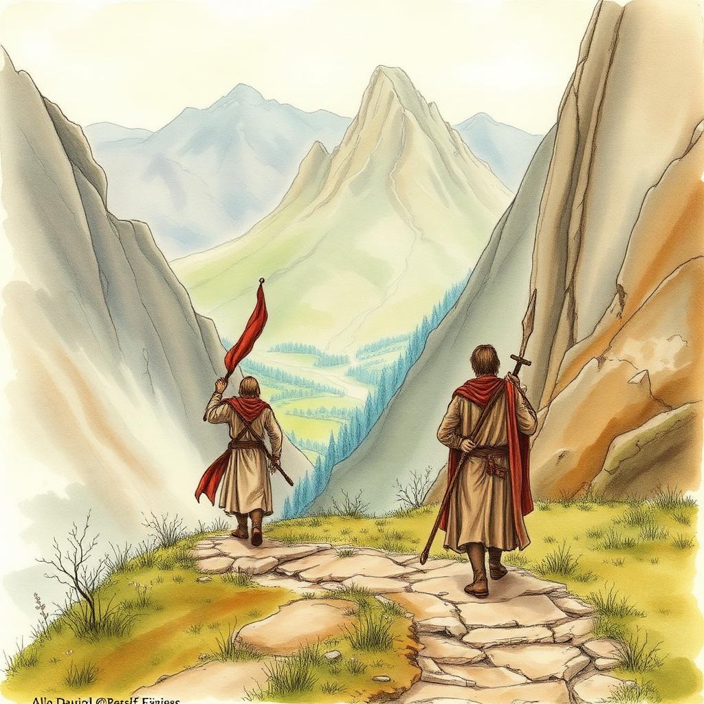 Les tres cases dels Edain arribant a Beleriand entre montanyes