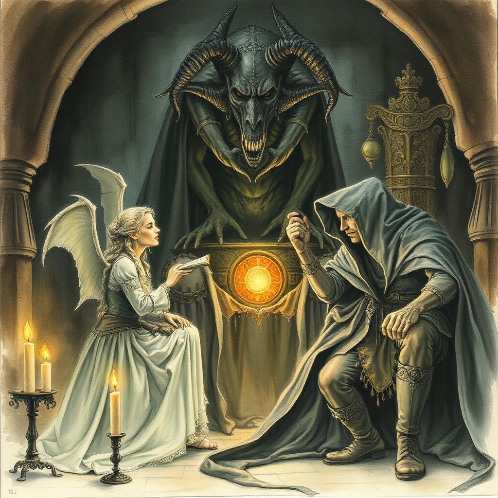 Lúthien adormint Morgoth amb el seu cant mentre Beren talla una Silmaril de la corona