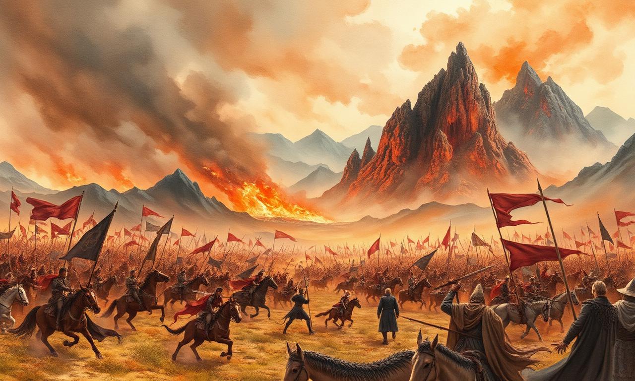 Of the Fifth Battle: Nirnaeth Arnoediad — De la Cinquena Batalla: Nirnaeth Arnoediad, Alan Lee style watercolor