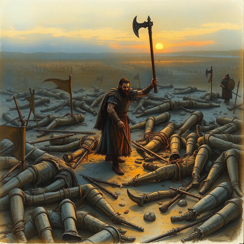Húrin, sol entre piles de morts, alça la seva destral cridant 'Aurë entuluva!'