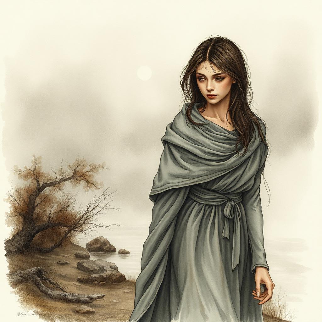 Nienor a la vora del riu, perduda sota un encanteri