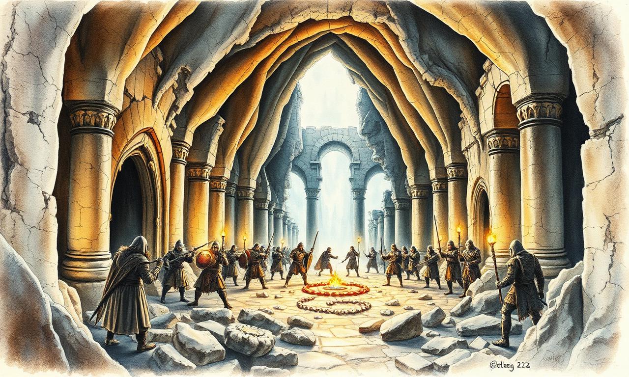 Of the Ruin of Doriath — De la ruïna de Doriath, Alan Lee style watercolor
