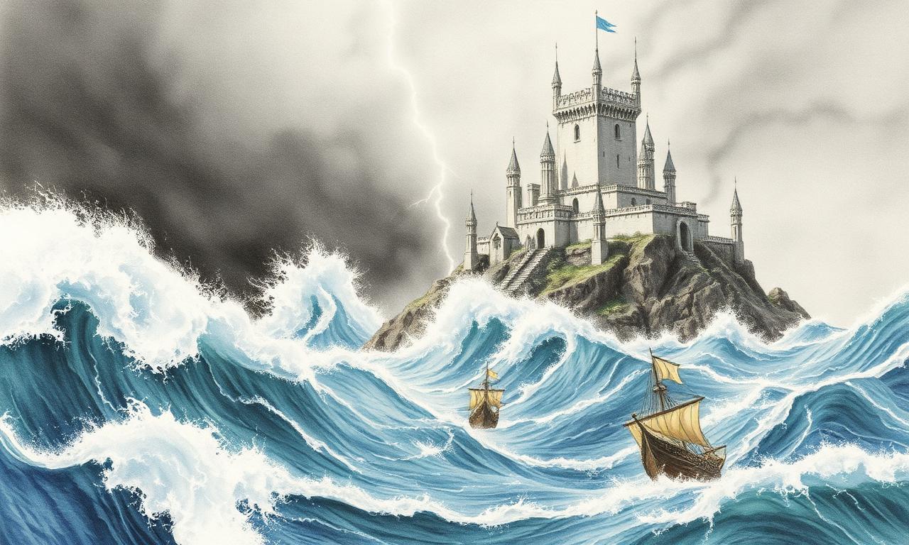 Akallabêth illustration in Alan Lee style